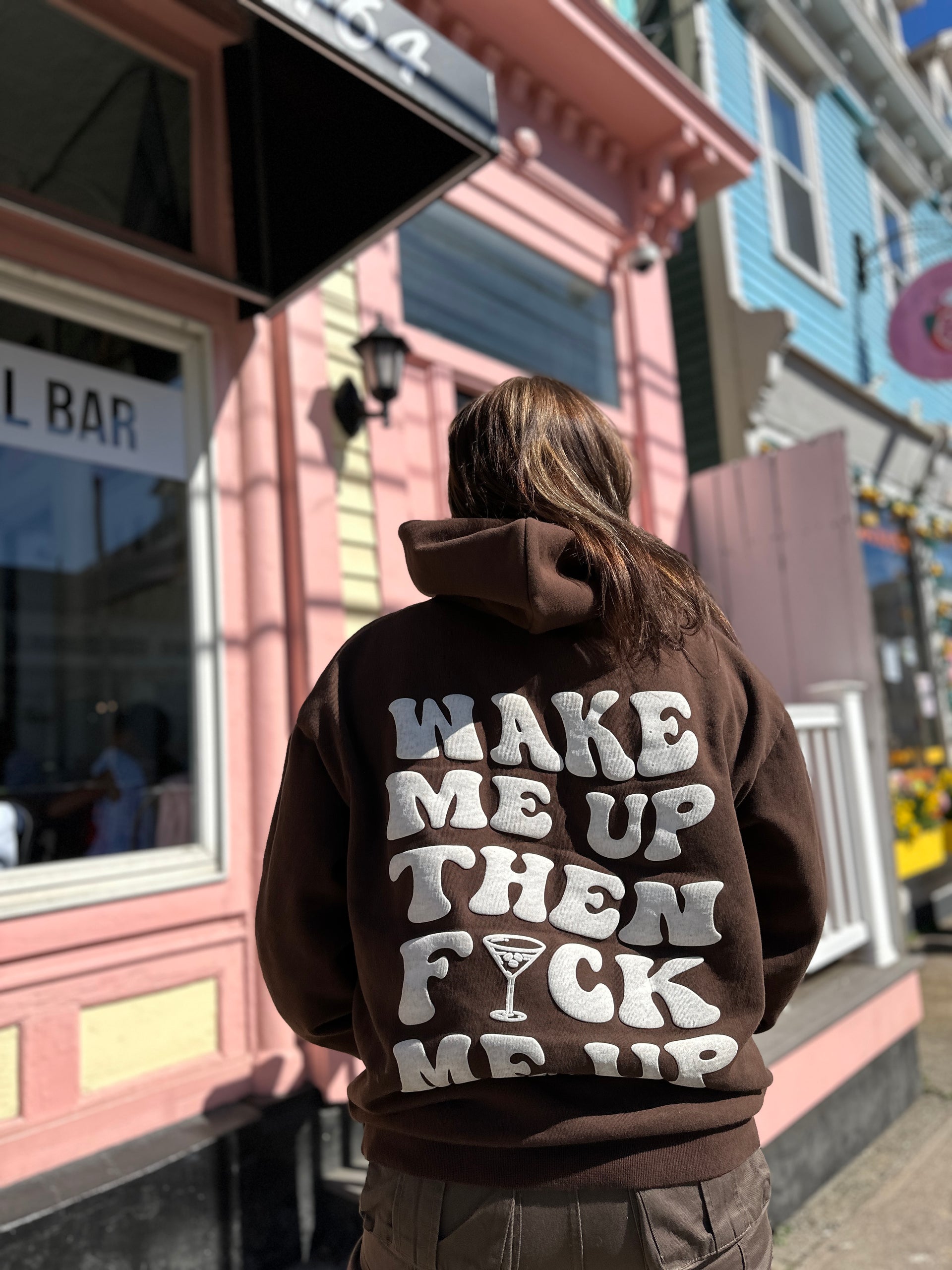 Brown Wake Me Up Hoodies